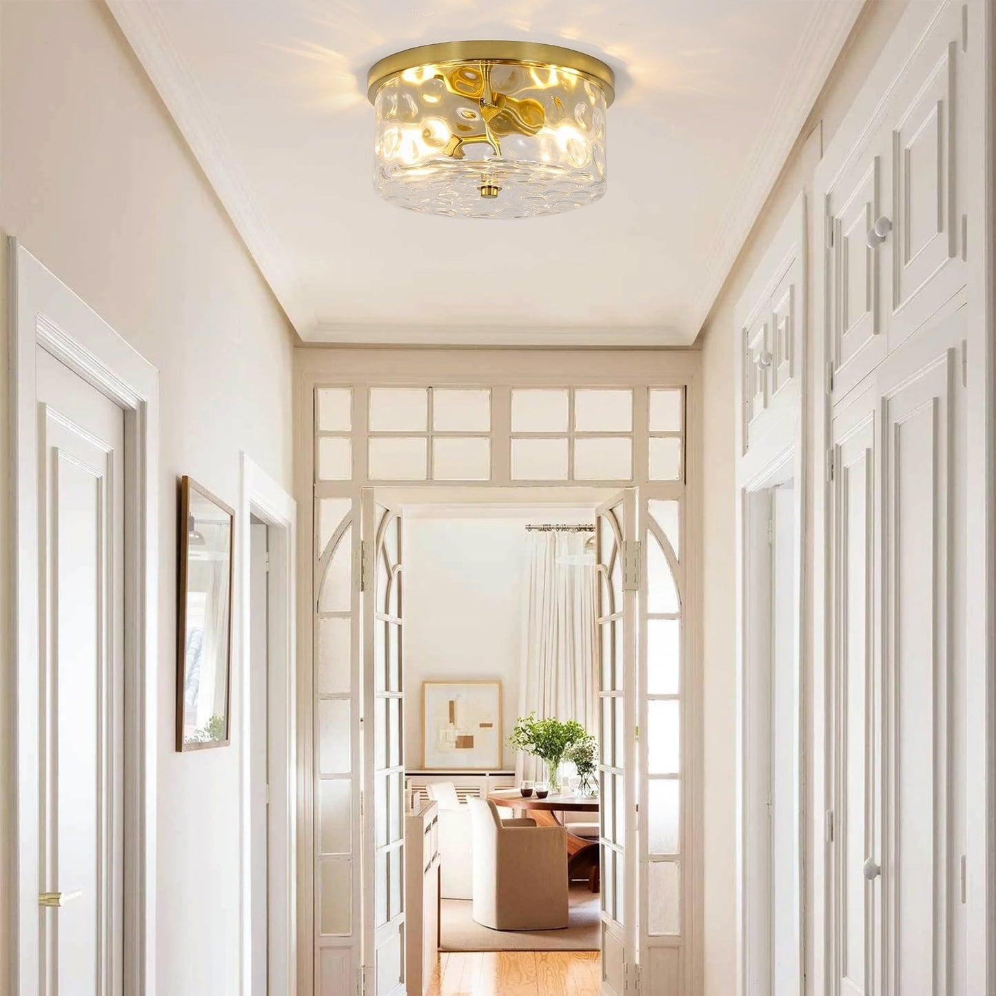 Plafoniera a filo a 2 luci con vetro martellato trasparente