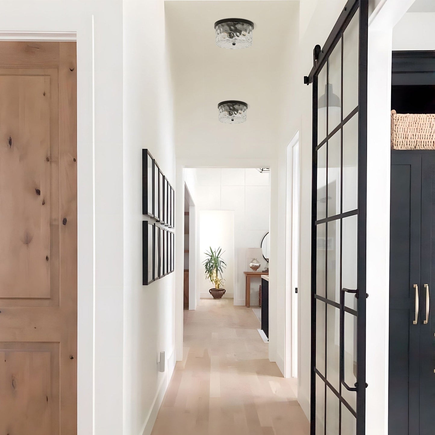 Plafoniera a filo a 2 luci con vetro martellato trasparente