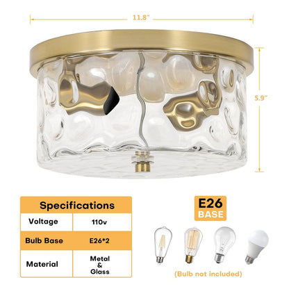Plafoniera a filo a 2 luci con vetro martellato trasparente