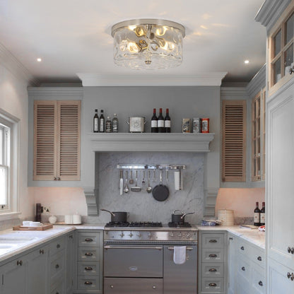 Plafoniera a filo a 2 luci con vetro martellato trasparente