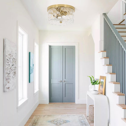 Plafoniera a filo a 2 luci con vetro martellato trasparente