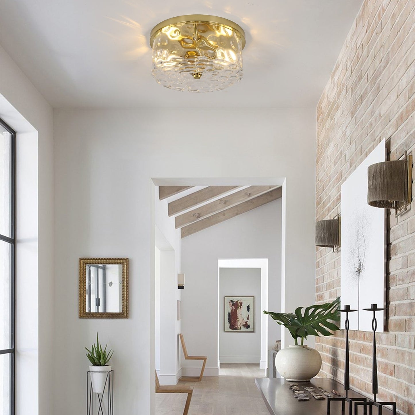 Plafoniera a filo a 2 luci con vetro martellato trasparente