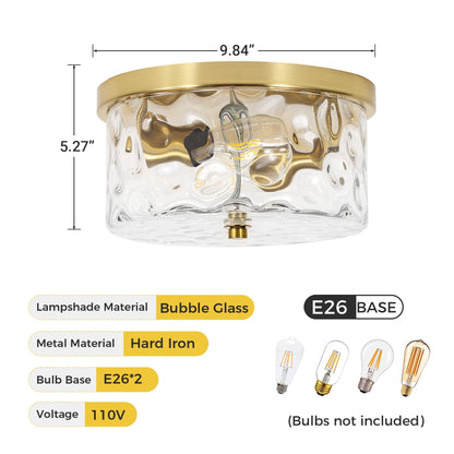 Plafoniera a filo a 2 luci con vetro martellato trasparente