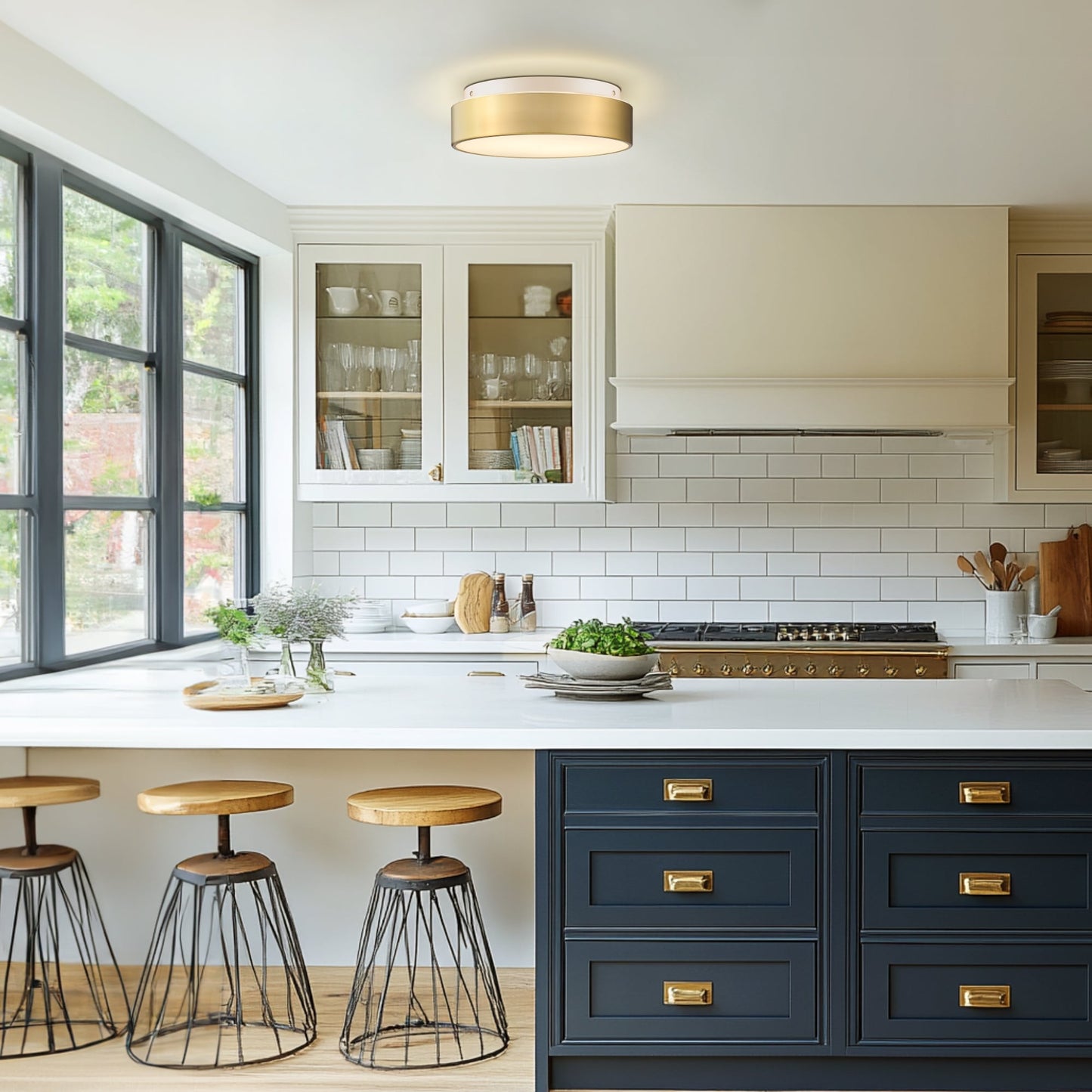 Plafoniera a filo a 2 luci con paralume in vetro smerigliato - 12,0 pollici LX 12,0 pollici WX 3,5 pollici H