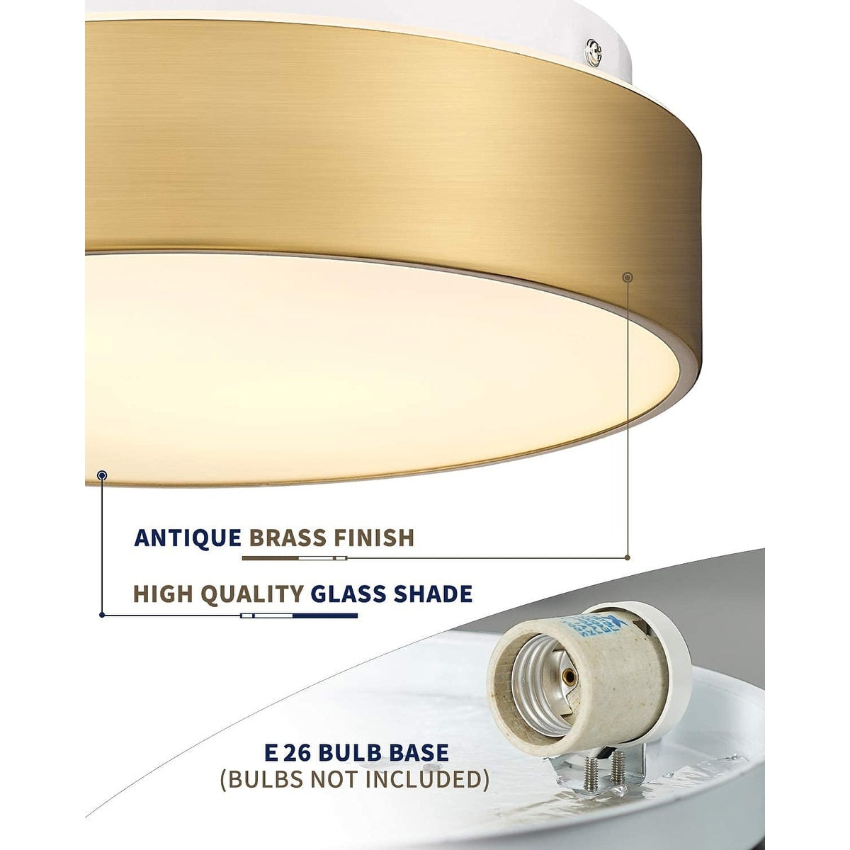 Plafoniera a filo a 2 luci con paralume in vetro smerigliato - 12,0 pollici LX 12,0 pollici WX 3,5 pollici H