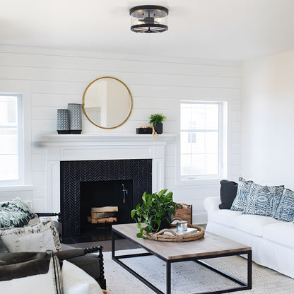 Plafoniera a 2 luci in vetro trasparente con montaggio a filo e struttura in metallo