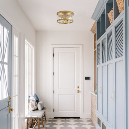 Plafoniera a 2 luci in vetro trasparente con montaggio a filo e struttura in metallo