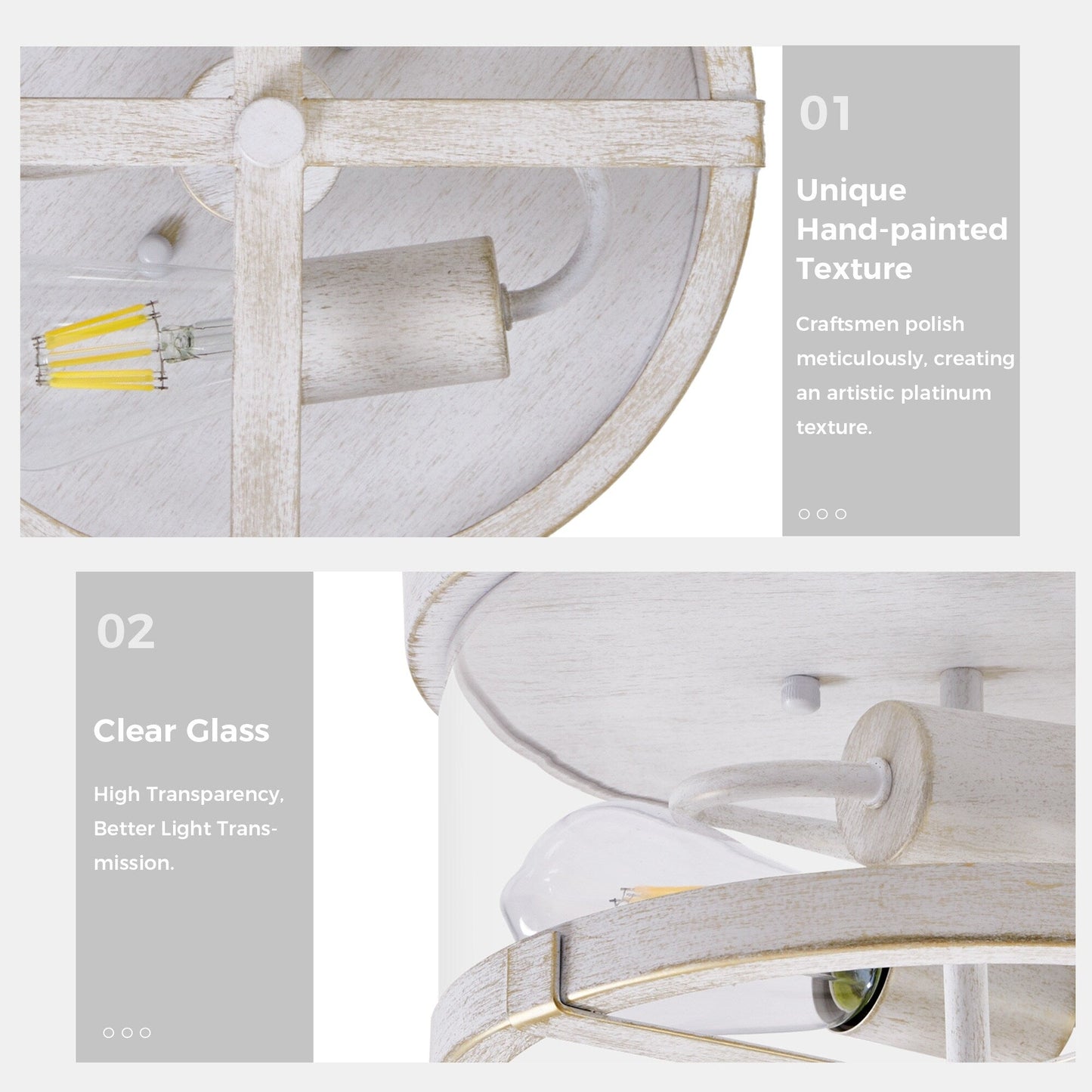 Plafoniera a 2 luci in vetro trasparente con montaggio a filo e struttura in metallo