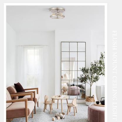 Plafoniera a 2 luci in vetro trasparente con montaggio a filo e struttura in metallo