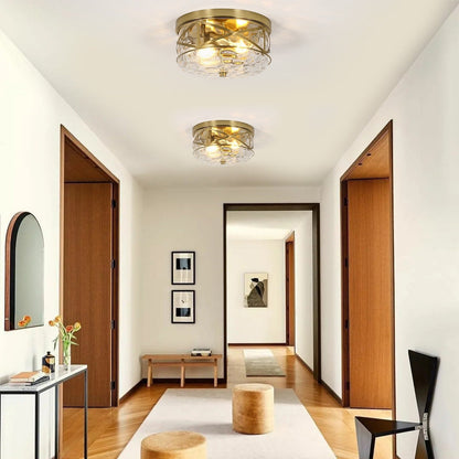 Plafoniera in vetro a 2 luci con montaggio a filo e struttura in metallo