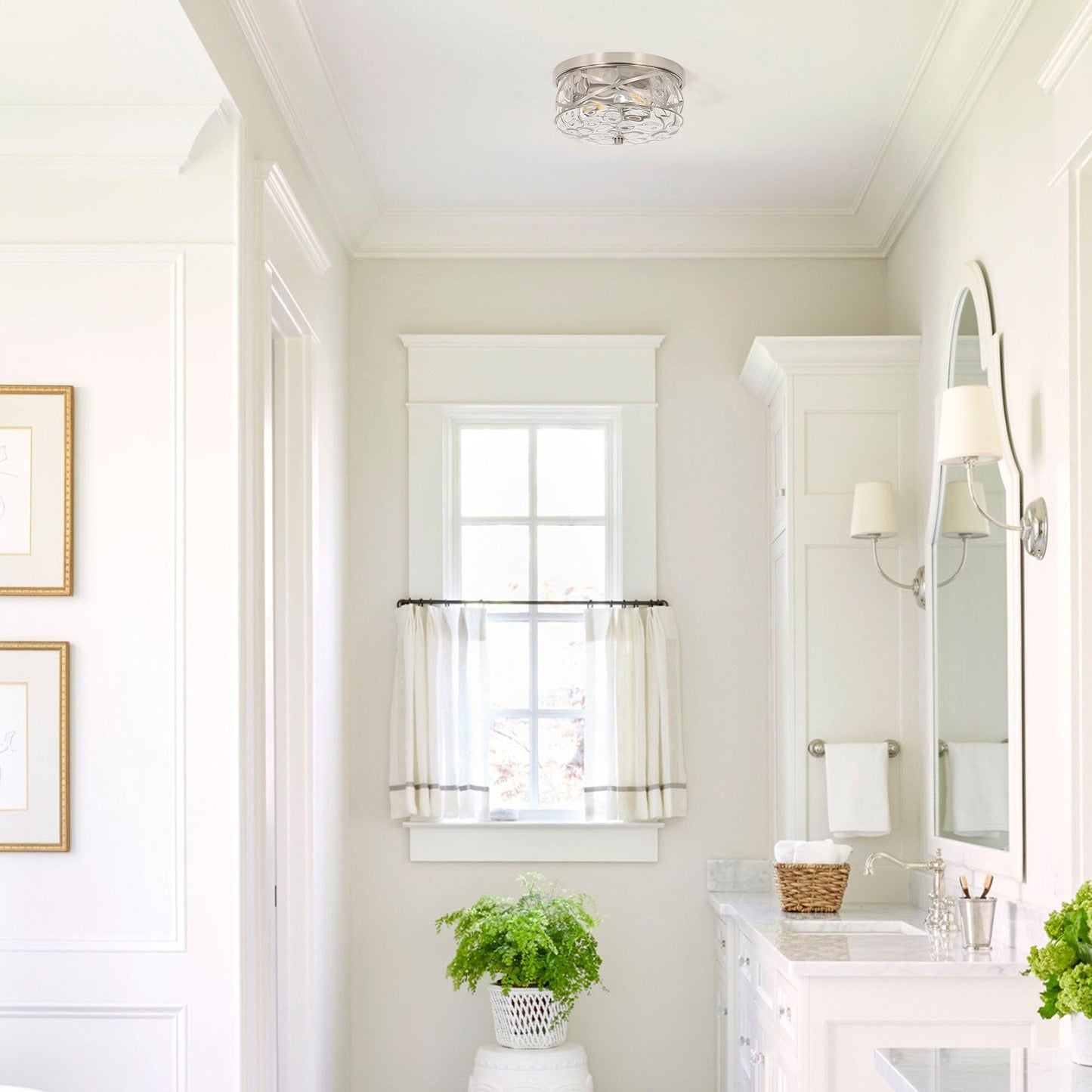 Plafoniera in vetro a 2 luci con montaggio a filo e struttura in metallo