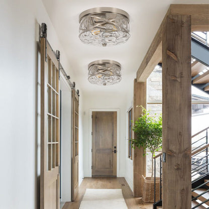 Plafoniera in vetro a 2 luci con montaggio a filo e struttura in metallo