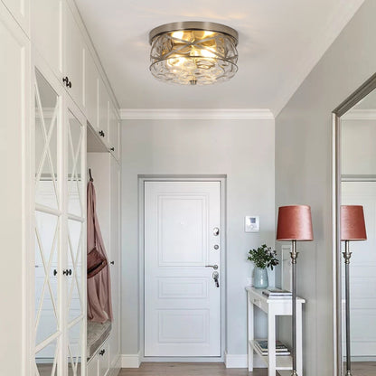 Plafoniera in vetro a 2 luci con montaggio a filo e struttura in metallo