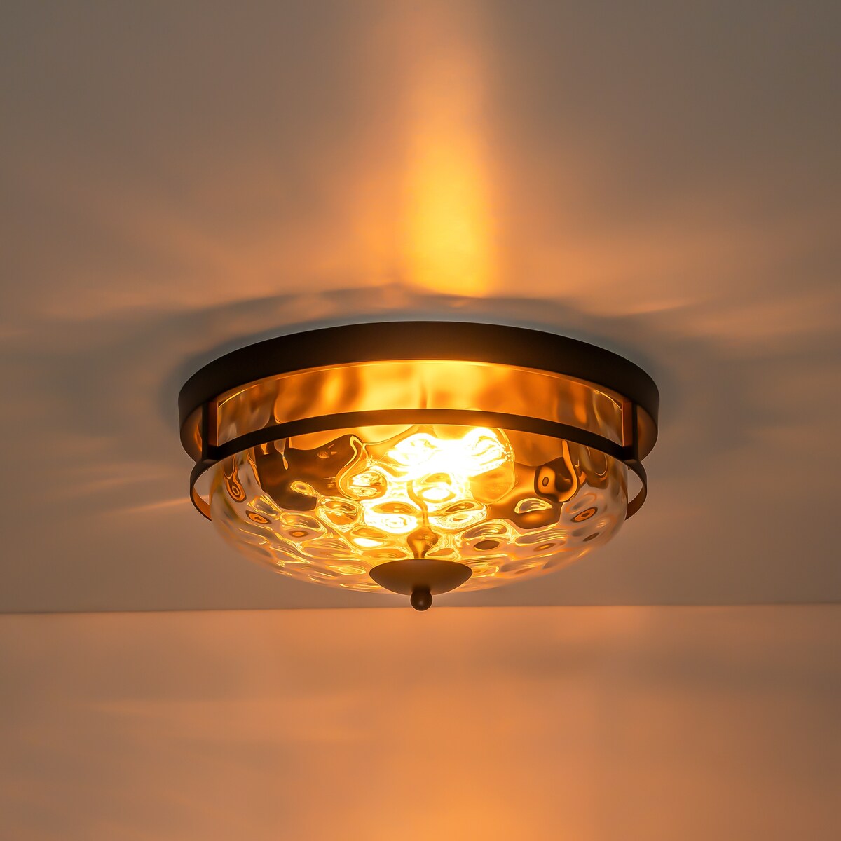 Plafoniera industriale a 2 luci, in vetro trasparente con effetto acqua increspata, montaggio a filo - 12,9 pollici di larghezza x 5,5 pollici di altezza