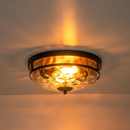 Plafoniera industriale a 2 luci, in vetro trasparente con effetto acqua increspata, montaggio a filo - 12,9 pollici di larghezza x 5,5 pollici di altezza