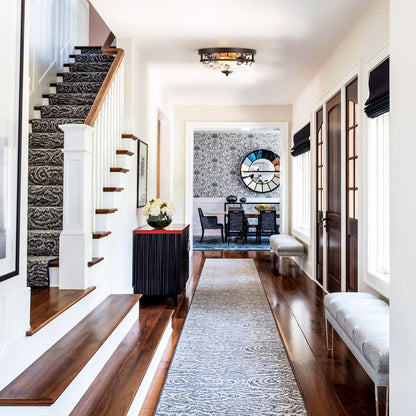 Plafoniera industriale a 2 luci, in vetro trasparente con effetto acqua increspata, montaggio a filo - 12,9 pollici di larghezza x 5,5 pollici di altezza