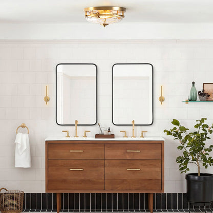 Plafoniera industriale a 2 luci, in vetro trasparente con effetto acqua increspata, montaggio a filo - 12,9 pollici di larghezza x 5,5 pollici di altezza