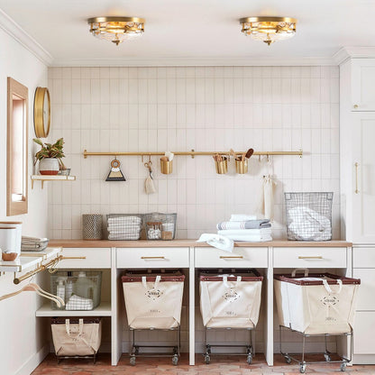 Plafoniera industriale a 2 luci, in vetro trasparente con effetto acqua increspata, montaggio a filo - 12,9 pollici di larghezza x 5,5 pollici di altezza