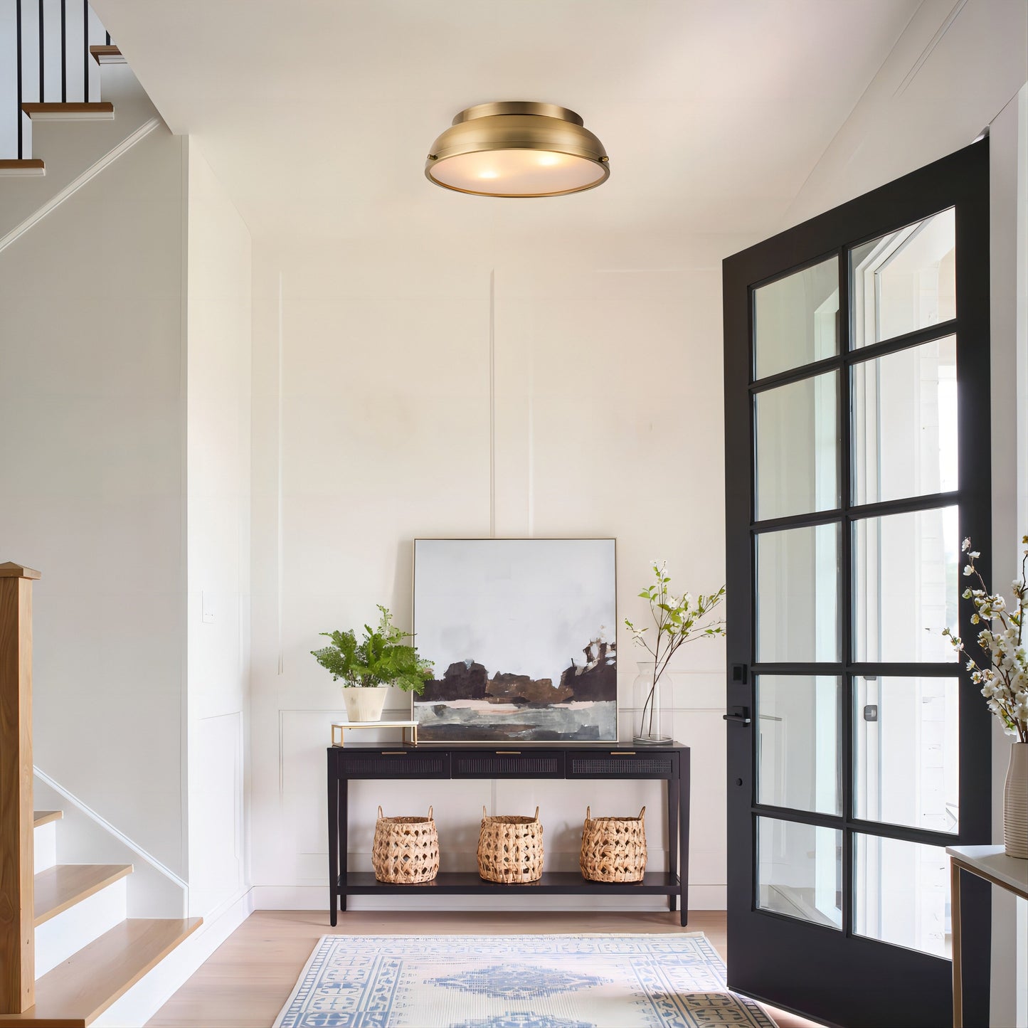 Plafoniere a soffitto a filo con cupola cilindrica in vetro smerigliato color bronzo invecchiato, 2 luci, stile Mid-Century Modern - Bronzo invecchiato