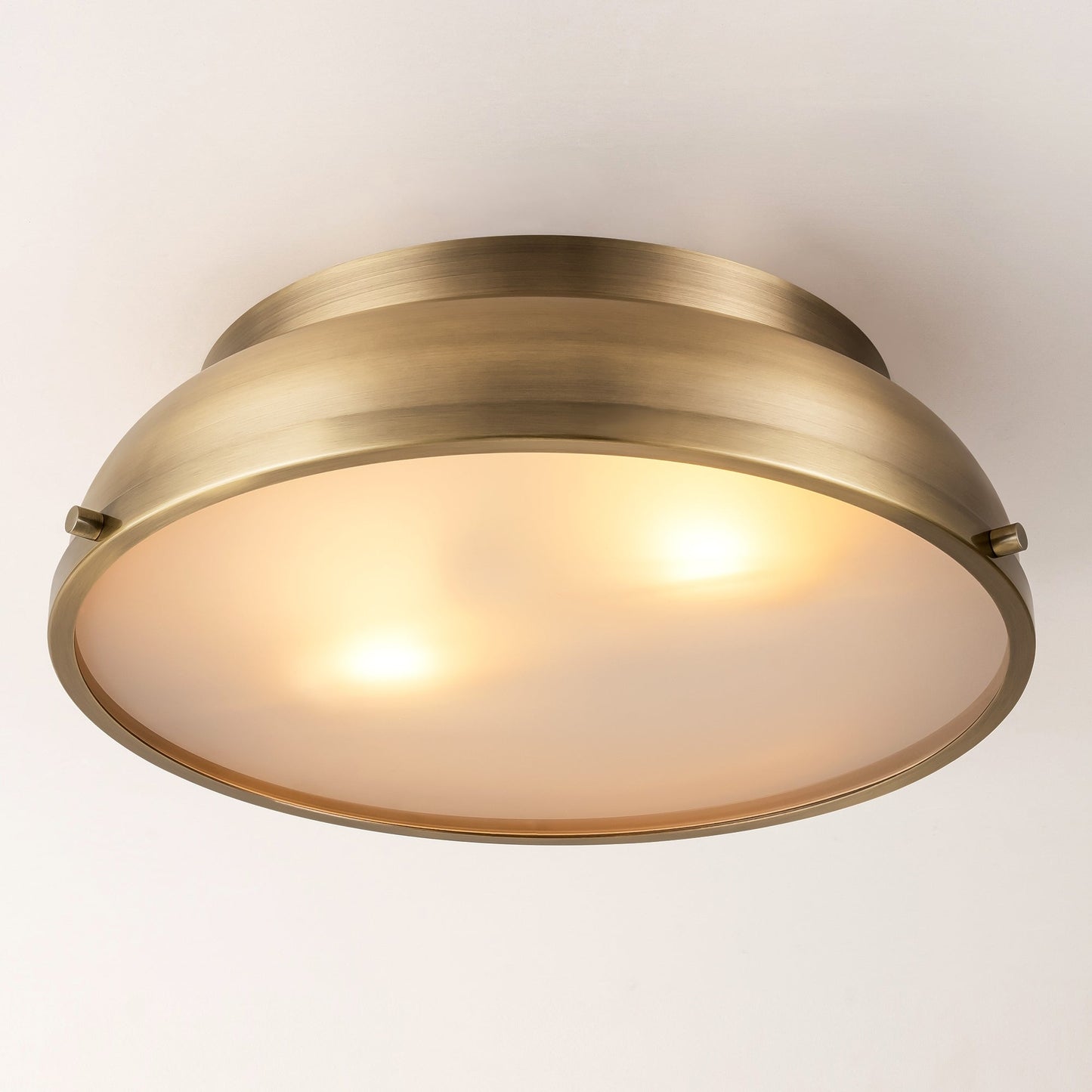 Plafoniere a soffitto a filo con cupola cilindrica in vetro smerigliato color bronzo invecchiato, 2 luci, stile Mid-Century Modern - Bronzo invecchiato