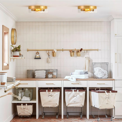 Lampada da soffitto a 2 luci moderna in stile fattoria, con cupola in vetro trasparente con semi/bolle