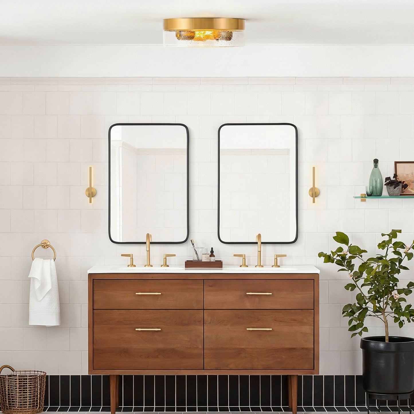 Lampada da soffitto a 2 luci moderna in stile fattoria, con cupola in vetro trasparente con semi/bolle