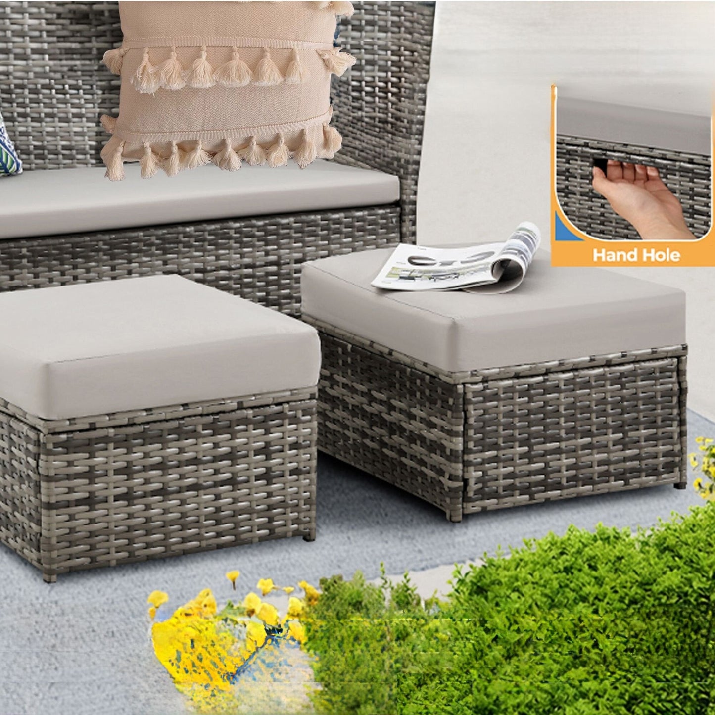 Pouf da giardino in vimini da 2 pezzi - Liquidazione