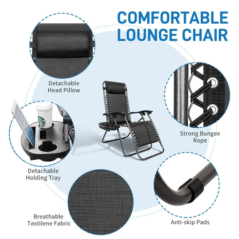 Sedia pieghevole portatile a gravità zero in 2 pezzi con portabicchieri