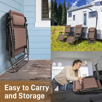 Sedia pieghevole portatile a gravità zero in 2 pezzi con portabicchieri