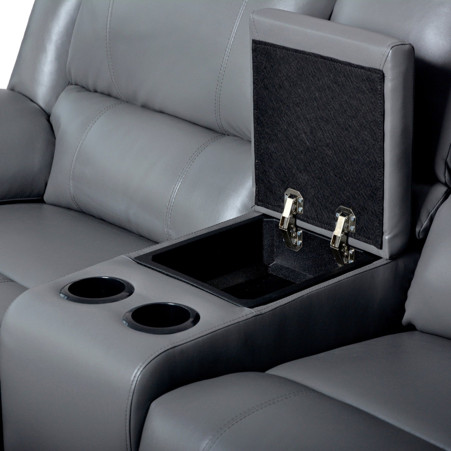 Set di divani da soggiorno reclinabili manuali classici in similpelle, 2 pezzi, con consolle e portabicchieri