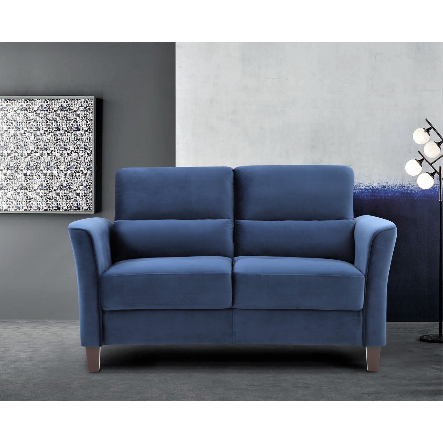 Set da soggiorno con braccioli inclinati imbottiti, divano a due posti e divano in stile moderno di metà secolo, 2 pezzi