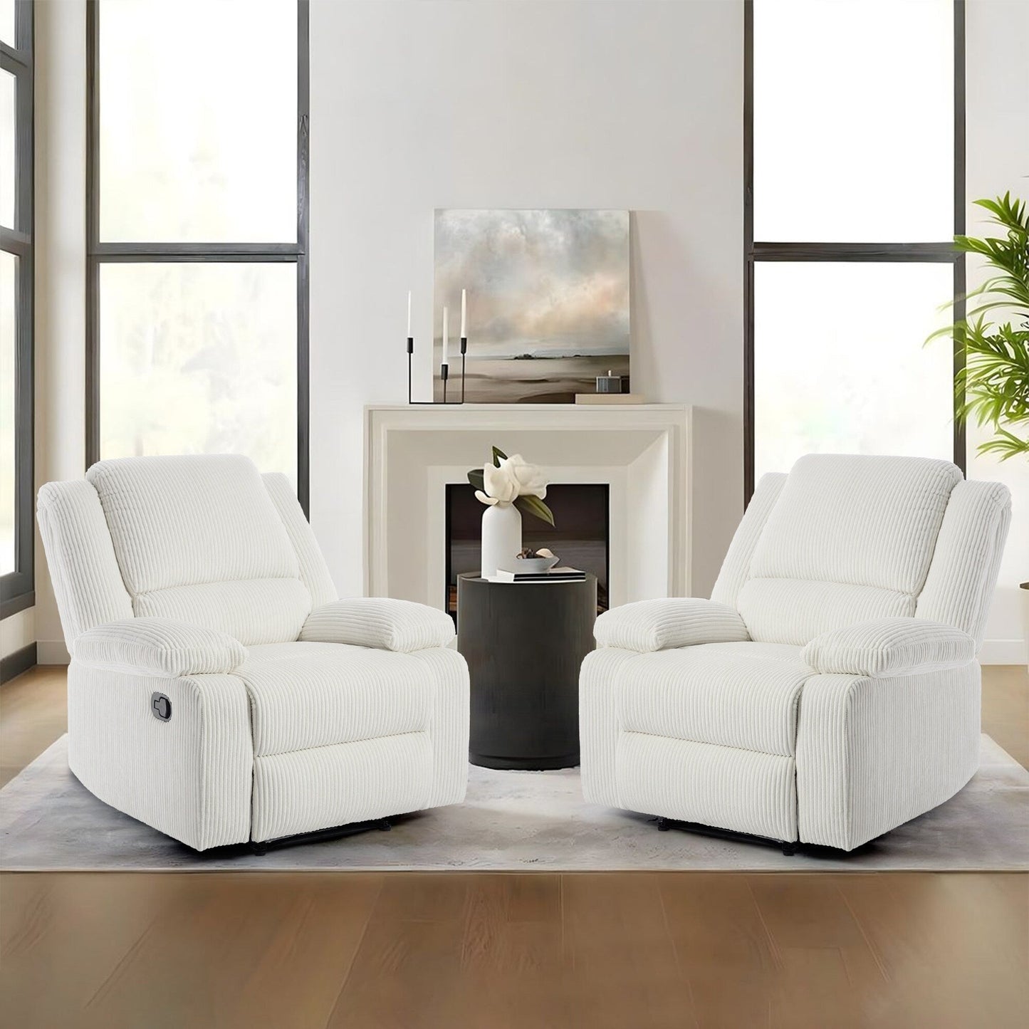 Set da 2 poltrone reclinabili manuali in velluto a coste con poggiapiedi