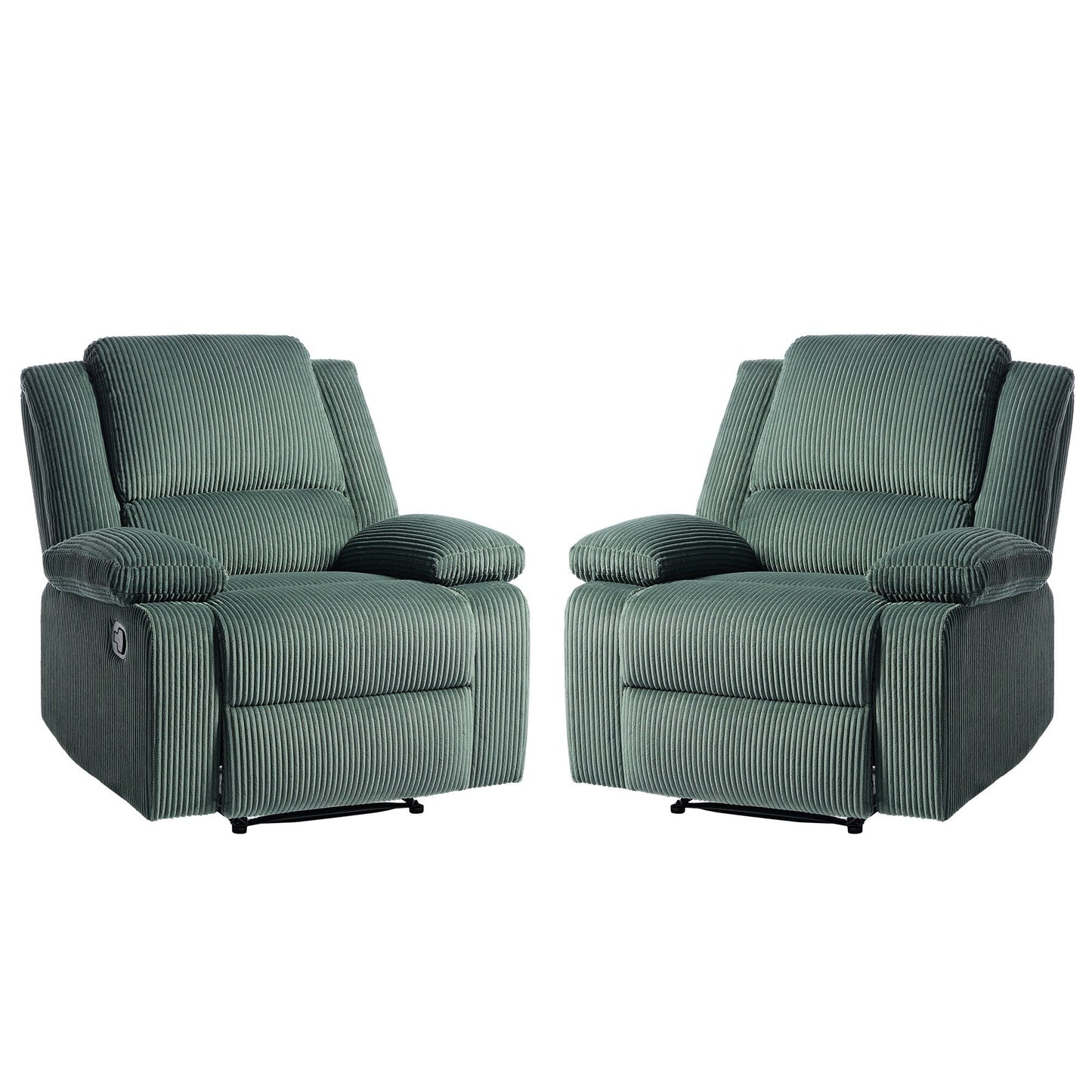 Set da 2 poltrone reclinabili manuali in velluto a coste con poggiapiedi