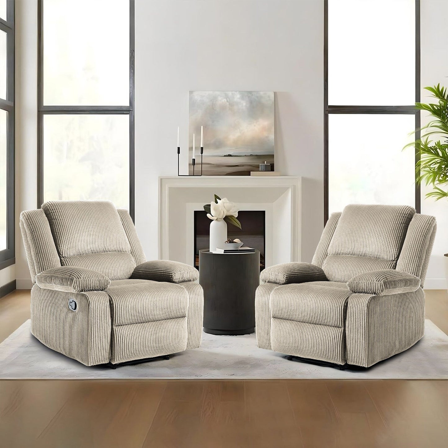 Set da 2 poltrone reclinabili manuali in velluto a coste con poggiapiedi