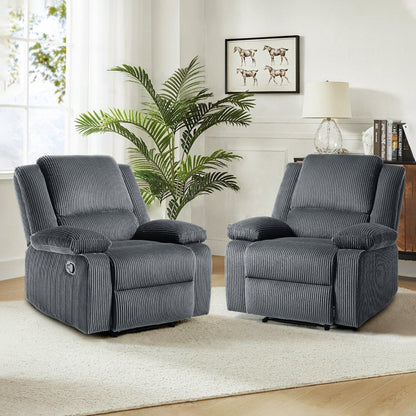 Set da 2 poltrone reclinabili manuali in velluto a coste con poggiapiedi