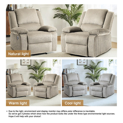 Set da 2 poltrone reclinabili manuali in velluto a coste con poggiapiedi