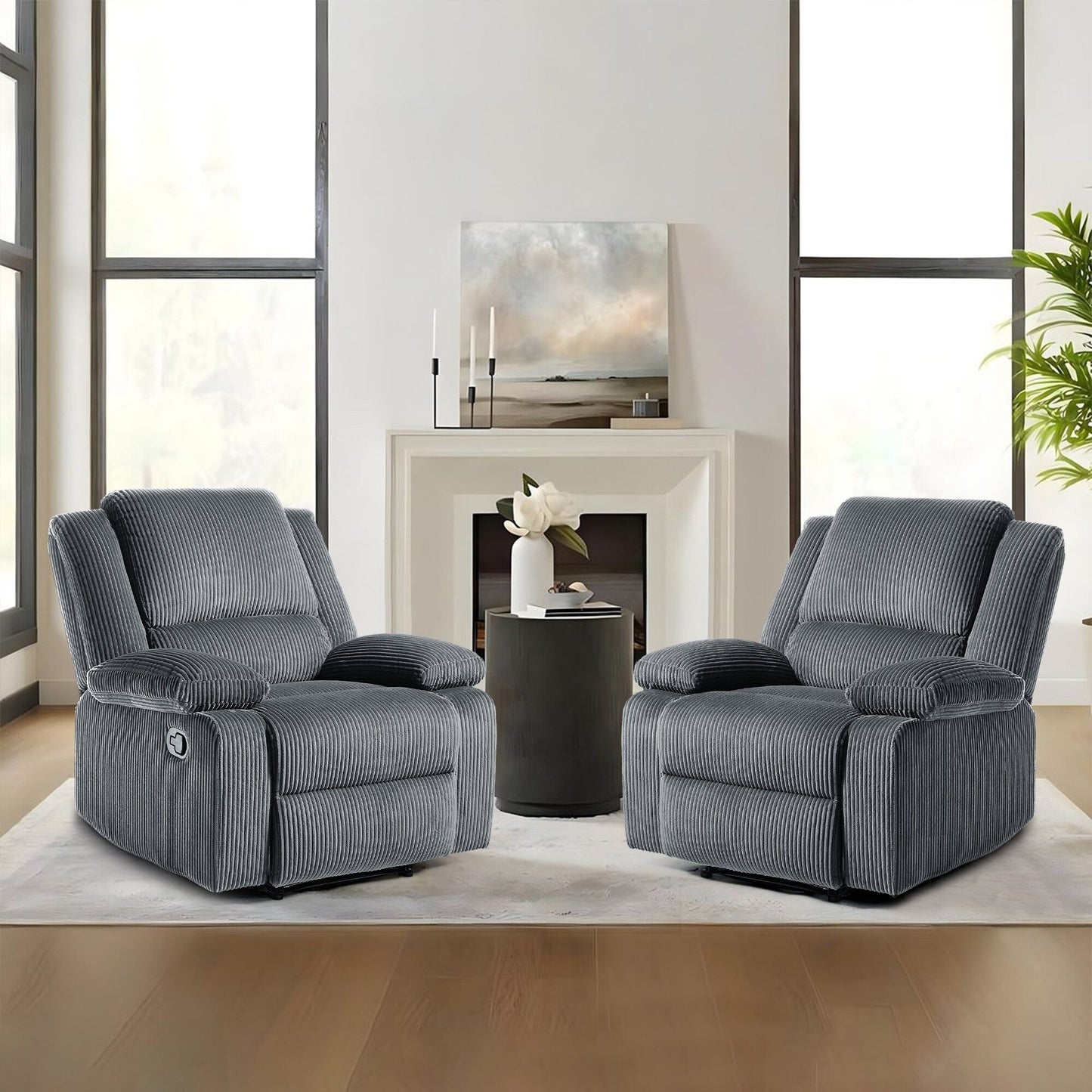 Set da 2 poltrone reclinabili manuali in velluto a coste con poggiapiedi