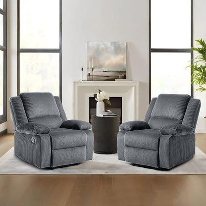 Set da 2 poltrone reclinabili manuali in velluto a coste con poggiapiedi