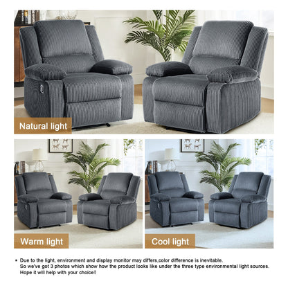 Set da 2 poltrone reclinabili manuali in velluto a coste con poggiapiedi