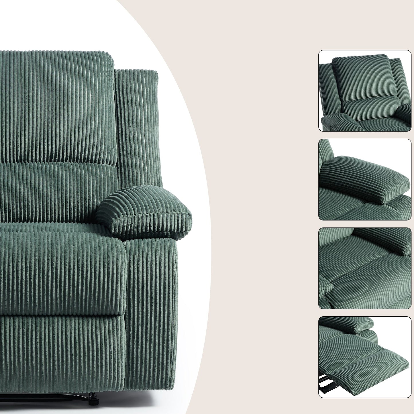 Set da 2 poltrone reclinabili manuali in velluto a coste con poggiapiedi