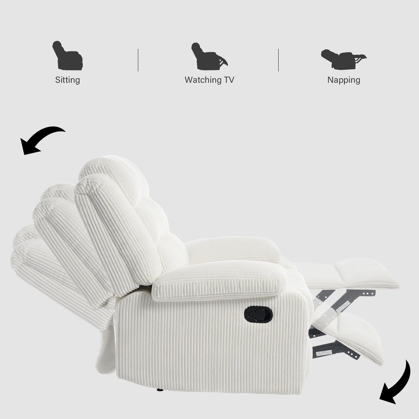 Set da 2 poltrone reclinabili manuali moderne in velluto a coste, poltrone reclinabili oversize con braccioli larghi