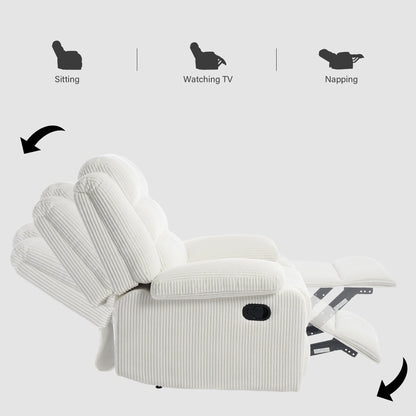 Set da 2 poltrone reclinabili manuali moderne in velluto a coste, poltrone reclinabili oversize con braccioli larghi