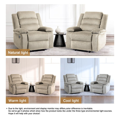 Set da 2 poltrone reclinabili manuali moderne in velluto a coste, poltrone reclinabili oversize con braccioli larghi