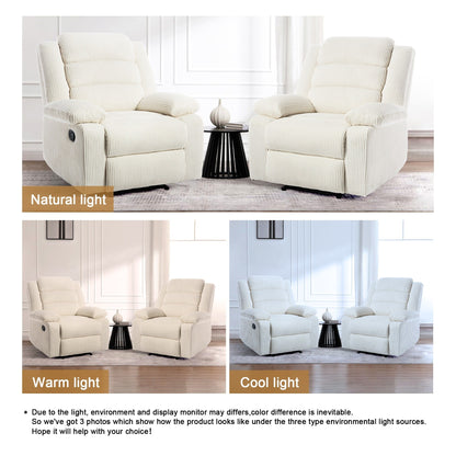 Set da 2 poltrone reclinabili manuali moderne in velluto a coste, poltrone reclinabili oversize con braccioli larghi