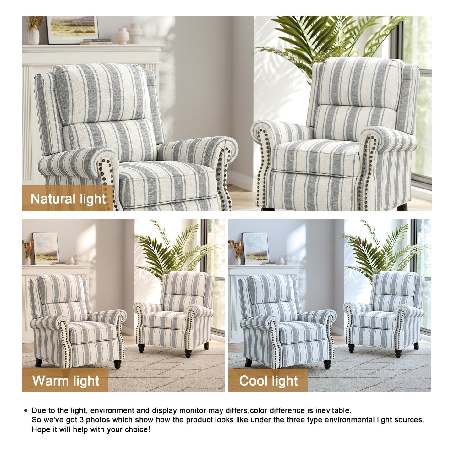 Set di 2 poltrone reclinabili imbottite con schienale a spinta e borchie