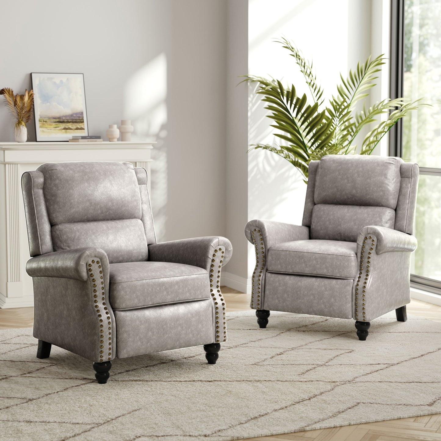 Set di 2 poltrone reclinabili imbottite con schienale a spinta e borchie