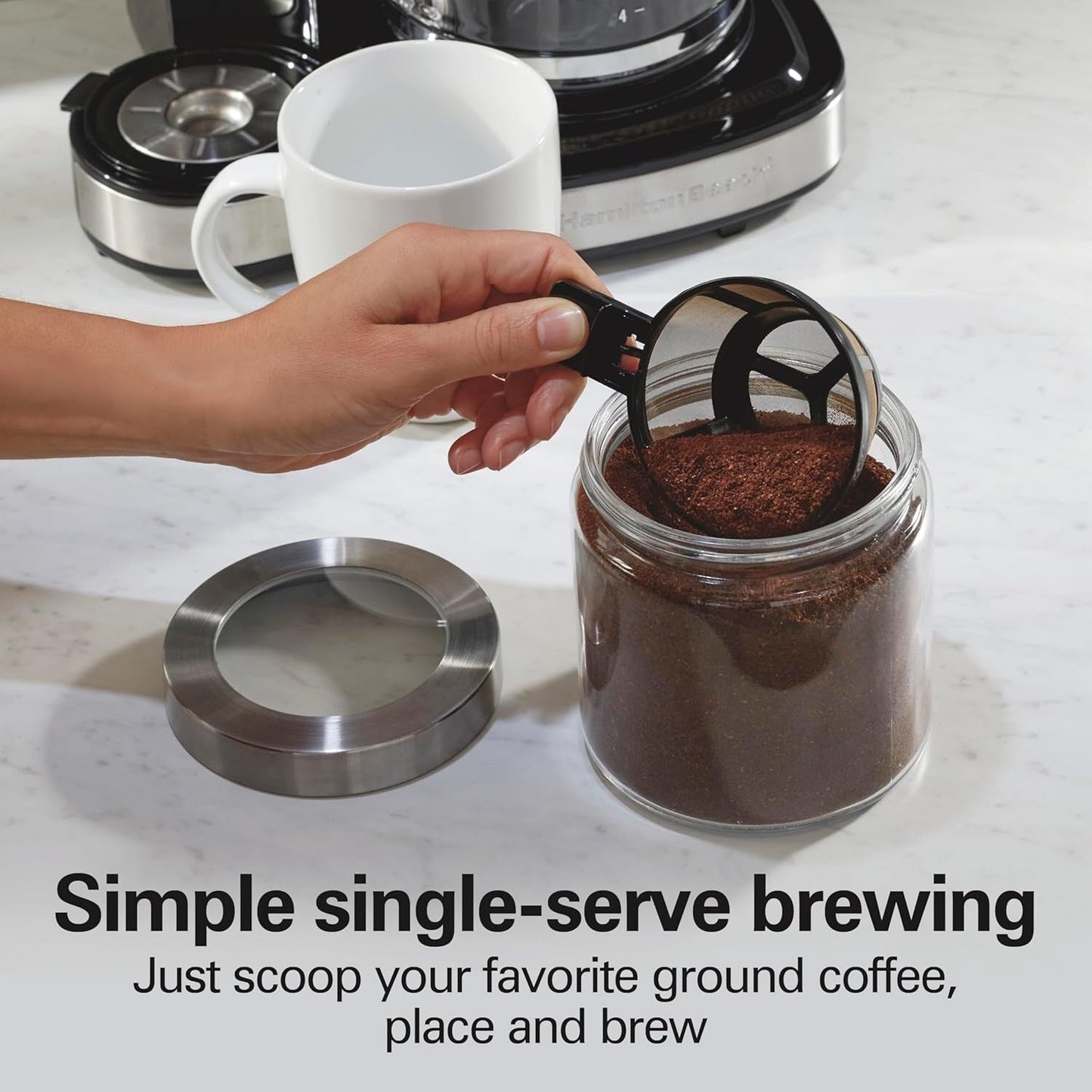 Macchina per caffè a 2 vie da 12 tazze e monodose, caraffa in vetro, pausa e versamento automatici, nera