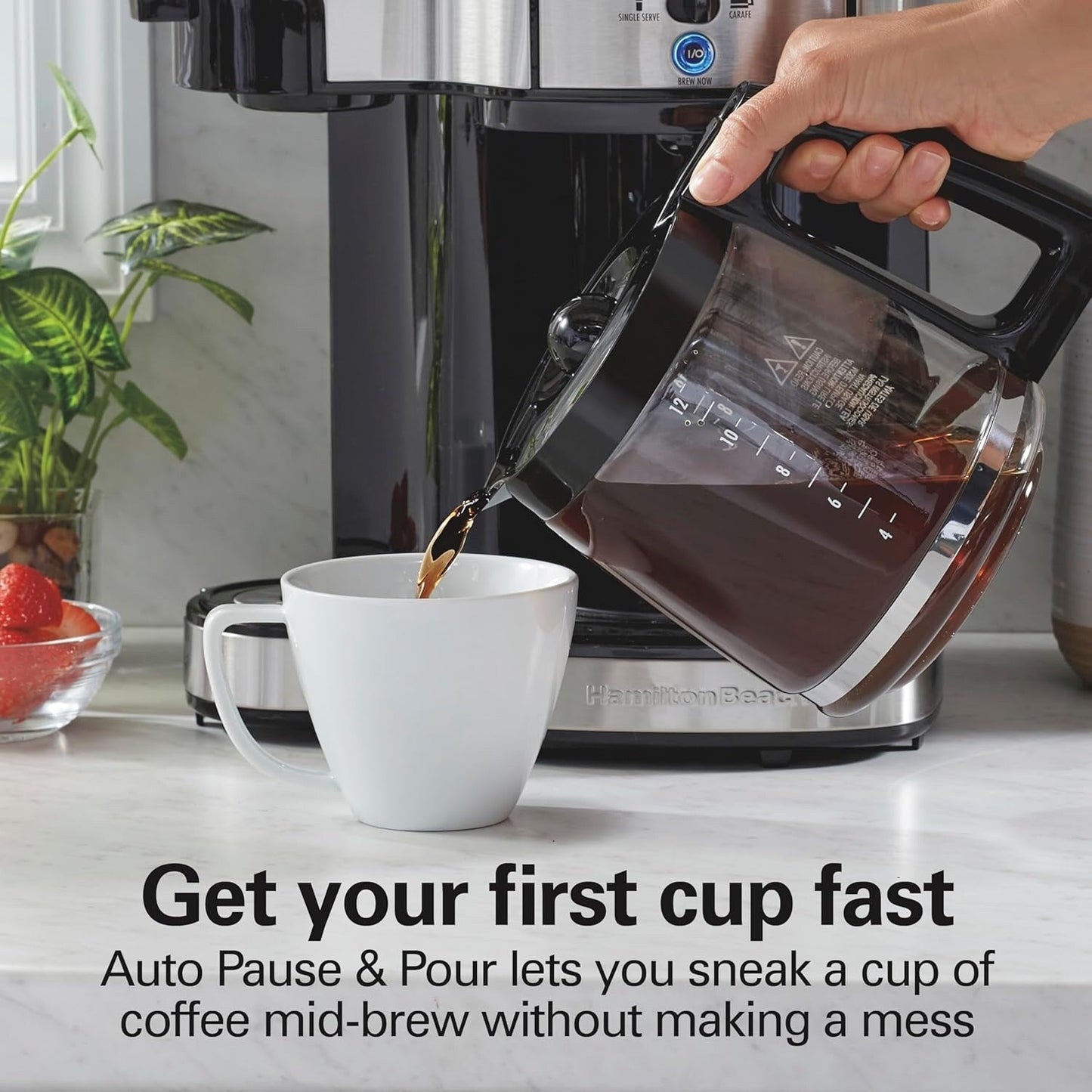 Macchina per caffè a 2 vie da 12 tazze e monodose, caraffa in vetro, pausa e versamento automatici, nera