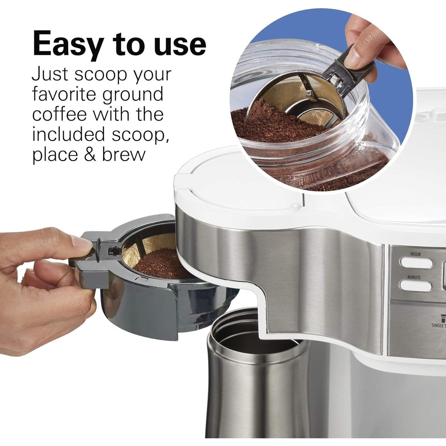 Macchina per caffè a 2 vie da 12 tazze e monodose, caraffa in vetro, pausa e versamento automatici, bianca