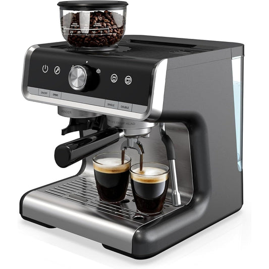Macchina per caffè espresso semiautomatica da 20 bar con macinacaffè e montalatte